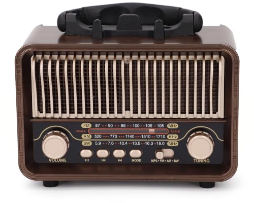 Radio Portable Am ​​FM SW, Altavoz Vintage Retro Bluetooth5.4 con Antena Ajustable, Batería de 1200 MAh, Tipo C Recargable, Soporte de Teléfono, Tarjeta TF de Soporte, AUX,