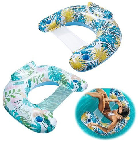 Efymosce 2 Stück Aufblasbares Wasser Pool Luftmatratze,Schwimmbett Wasserhängematte,Schwimmhängematte,Wasser Hängematte mit Luftpumpe für Swimmingpool Beach,Pool Spielzeug für Erwachsene und Kinder