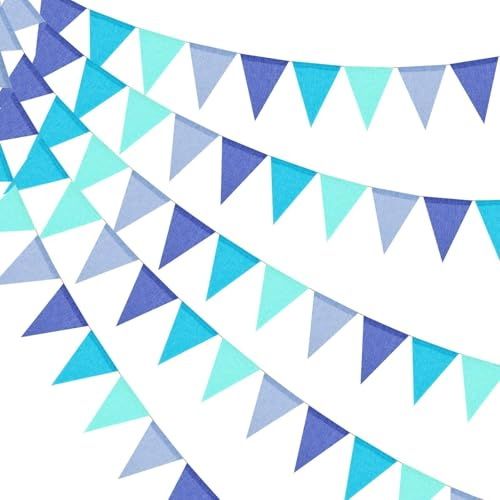 Blau Wimpelkette Outdoor Wetterfest, 5 Stück Wimpel Girlande 60Pcs Wimpelketten Indoor Party Wimpel Girlanden Rustikal Wimpelkette für Kinderzimmer Hochzeit Geburtstag Party Garten Dekoration