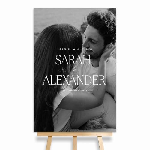 HEI Print Willkommensschild Hochzeit mit eignem Foto und Namen, personalisierte Hochzeitsdeko, Willkommen Schild im Querformat, mit Bild, 60x40