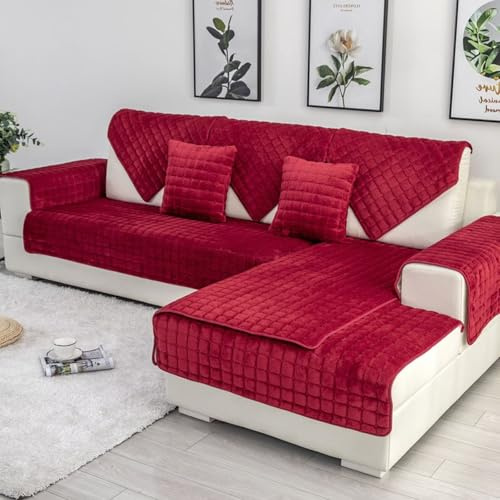 kuchenuten Sofa Überzug, Sofadecken für Sitzfläche, Couch Überzug 1 2 3 4 Sitzer, Sofaschoner rutschfest,Universelle Sofaüberwurf,Ecksofa Sofabezug,Rot,90x160cm