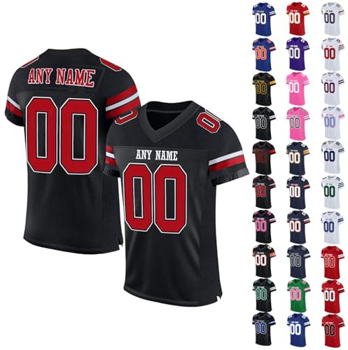 Personalised American Football Jersey Customised Rugby Jersey with Name, Number, Team Name for Men/Women/Kids Quick Dry Breathable Fabric Moisture Wicking Active Tops #06