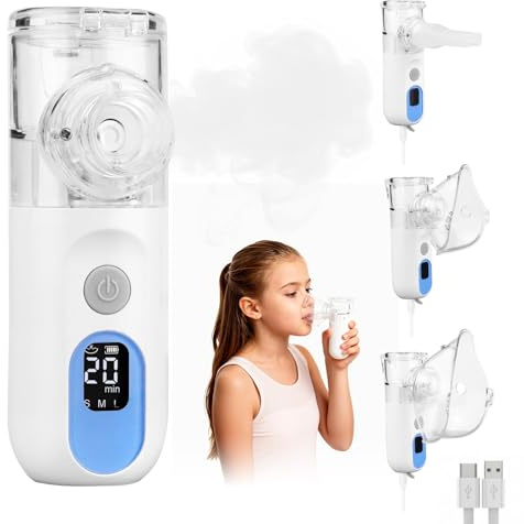 Portable Mesh Ne-buliser Machine for Adults and Kids, Rechargeable Handheld Inhaler with LCD Display, 3 Mist Modes, Quiet Steam Ne-bulizer for Home or Travel, Compact and Efficient