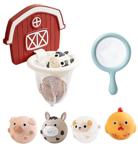 Badleksaker | Interaktivt vattenspel med 6 djurbollar | Basket korg leksaker för bad - för pojkar och resor pool strand och rum