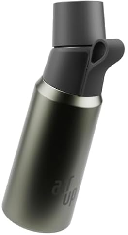 A/U Bottiglia in acciaio inox Set iniziale originale con cialde in 3 gusti, senza zucchero, bottiglia isolata aromatizzata da 480 ml, mantiene l'acqua fredda per 14 ore I Dusky Obsidian - Air