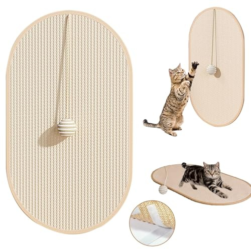 HSYTEK Kratzmatte Katze, 55x33 cm Sisal Scratching Boards, Sisalteppich für Katzen, Natürliche Katzenkratzbretter Sisal Kratzteppich, Katzen mit Klettverschlus für Sofa, Möbel, Tür Kratzschutz (Khaki)