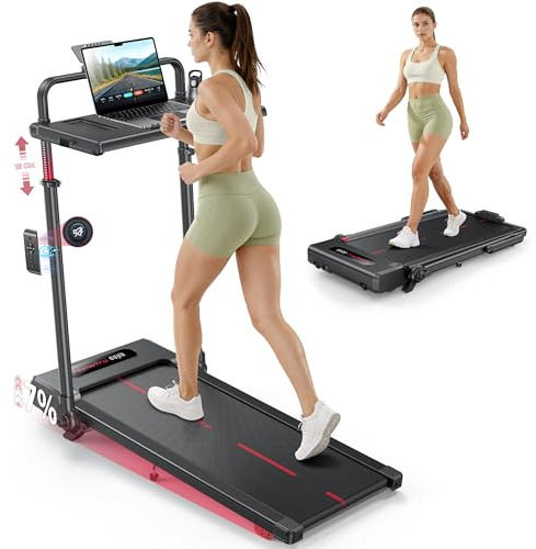HomeTro Treadmills for Home Foldable Walking Pad with Incline and Handle, 3.0HP Walking Treadmill 1-12km/h, Adjustable Handlebar, Removable Desk, 120kg Capacity, App, Remote Mute Design