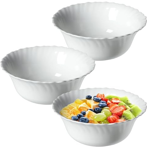 KADAX skål Ø 17,5 cm, set om 3, skålar av härdat glas, fruktskål, salladsskål, dessertskål, frukostskål, soppskål, snacksskål, diskmaskinssäker (vit)
