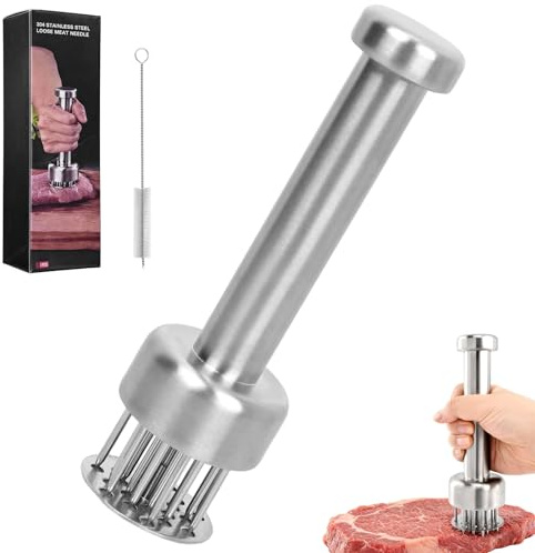 Meat Tenderizer mit 21 Stainless Steel Sharp Needle,Meat Tenderiser Needle Mallet for Kitchen,Professional Blade Mallet Cooking Beef,Chicken Breasts,Steak,Pork Marinating Prep Tool, Cleaning Brush