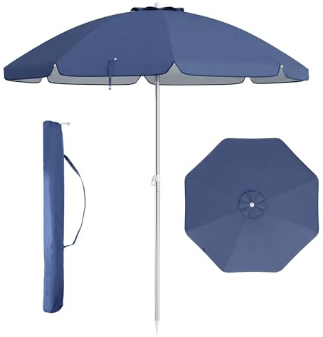 RELAX4LIFE Sombrilla de playa, 178 cm, redonda, resistente al viento, estable, UPF 50+, sombrilla para balcón plegable 30°, sombrilla de mercado con bolsa de transporte, protección solar para jardín y