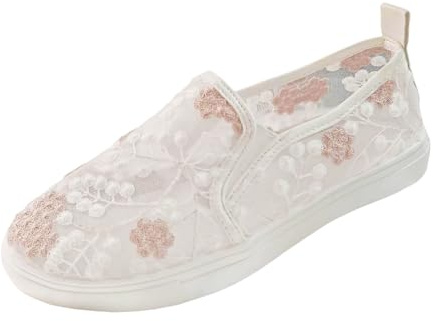 Donna Scarpe Dirndl Scarpe Sneakers Donna Bianche Casual Fiore Vuoto Maglia Grande Leggero Antiscivolo Camminata Stivali Calzature Costume Tradizionale