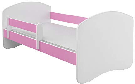 ACMA Kinderbett 140x70 cm Rosa mit Matratze und Lattenrost - Juniorbett mit Rausfallschutz, Belastbar bis 120 kg, Variante ohne Schublade