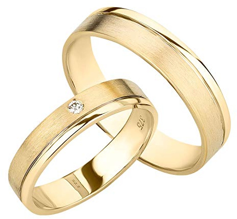 Ardeo Aurum Trauringe aus 375 Gold Gelbgold mit 0,02 ct Diamant Brillant hochglanzpoliert-matt Eheringe Paarpreis