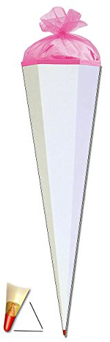 Schultüte - Rohling - Weiß/Pink - 85 cm - mit Holzspitze/Tüllabschluß - Zuckertüte Roth - zum Basteln, Bemalen und Bekleben Bastelschultüte