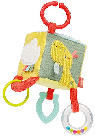 Fehn 051193 Activity-Würfel Happy Dino – Motorik-Spielzeug mit Greifelementen zum Aufhängen für Babys frühkindliche Entwicklung – Lernwürfel für Babys & Kleinkinder ab 0+ Monaten