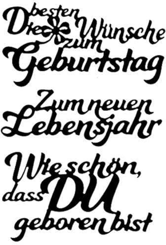 Ideen mit Herz 3 Stanzschablonen aus Stahl | Schriften | Geburtstagswünsche 3 | Passend für gängige Stanzmaschinen