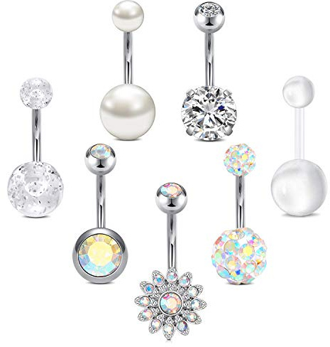 Funseedrr Bauchnabelpiercing Nabelpiercing 10mm 14G Edelstahl Nabel Banane Piercing Bauchnabel mit CZ