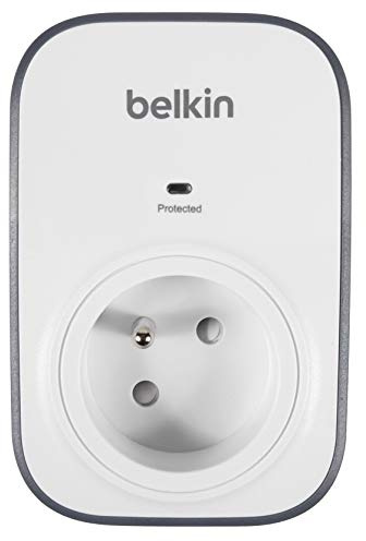 Debflex 722431 Adapter mit Überspannungsschutz, 1 Steckdose 2P + T 16 A + 2 USB 2,4 A, Weiß/Grau