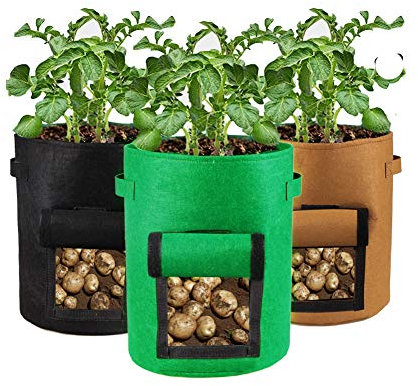 Houdao 3 Pièces 10 Gallons Tour a Pomme de Terre Sac de Plantation Jardin Tissu Non-tissé avec Rabat et Poignées Pomme de Terre a Planter pour Plantation Patate, Carotte, Fraises, Tomates, Fleurs