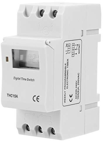 Interruptor temporizador digital, THC15A 220-240VAC 16A Interruptor temporizador programable digital en carril DIN para luz de neón (señal), lámpara, calentador de agua, aire acondicionado, valla publ