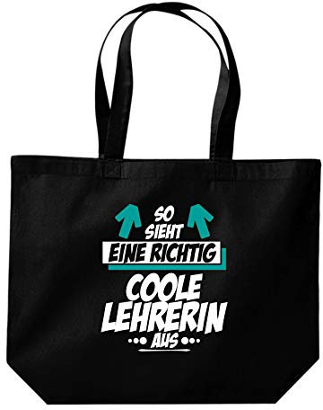 Shirtinstyle Beutel Tasche, So Sieht eine richtig Coole Lehrerin aus, Dankeschön Kita Kindergarten Schule Hort, Jute, Shopper, Beutel, Tasche, Farbe Schwarz