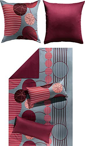 Erwin Müller Wendebettwäsche Mako-Satin rot-grau Größe 1x 135x200 cm + 1x 80x80 cm
