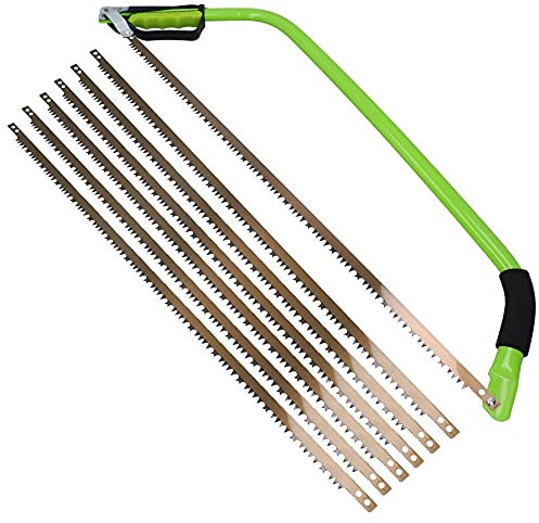 AB Tools 30” Heavy Duty Bow Saw Tree Wood Branch Log Cutter with 6 Spare Blades
