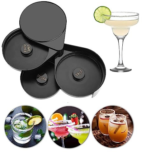 Margarita Rim 3 Tier, Bar Glass Rim, Margarita Glasses Bar 3 Tier Sugar Salt Rim Lime Glass for Cocktail Bartender Tool Party Home Black (6.3 * 7.9 * 2.8inch)