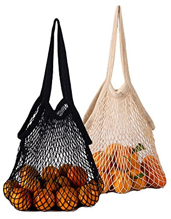 JUJUCAT einkaufsnetz Netz Einkaufstasche 2 Stück Wiederverwendbar Mesh Baumwolle Einkaufen Tote Handtasche tragbar Einkaufsnetz Veranstalter für Lebensmittel einkaufen Outdoor
