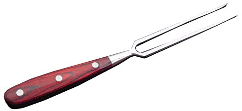 TopHomer 1 tenedor de trinchar de acero inoxidable para servir carne con mango de madera, tenedor de parrilla para barbacoa, cocina, pavo, asado, cena, fiesta, festival (rojo)