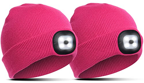ANBET Kinder Strickmütze mit LED-Lampe Warm halten, dimmbar, wiederaufladbare USB-Scheinwerfer Großes Geschenk für Jungen und Mädchen