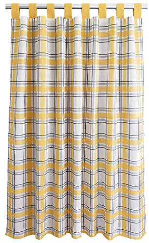 Schlaufenschal Hetty gelb-weiß kariert | Landhaus-Vorhang hochwertiger Webstoff 8 Schlaufen | Deko-Gardine für Küche, Esszimmer, Gästewohnung, Kaminzimmer Höhe x Breite 145 x 130 cm