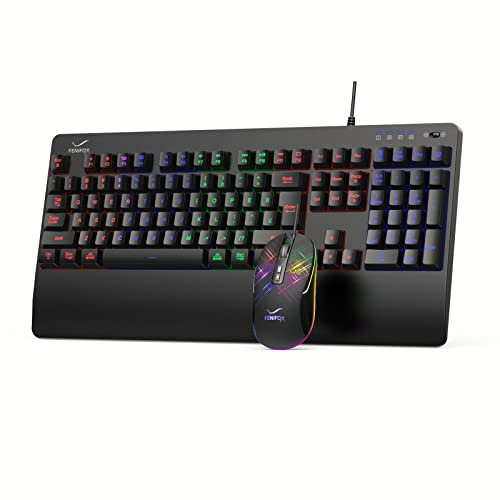 Combo de teclado y ratón con cable - FEDARFOX Gaming RGB teclado mecánico retroiluminado LED Rainbow iluminado mouse teclado para PC portátil PS4 -Negro