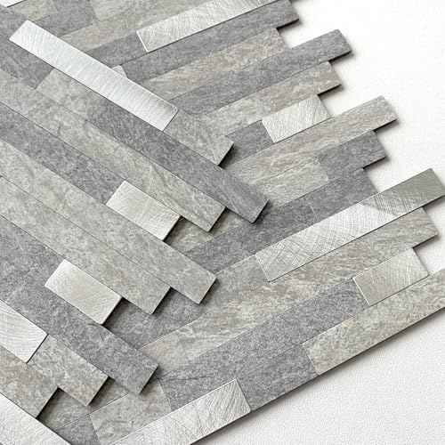 MOFIT - Azulejo de ladrillo de piedra 3D para cocina, despegar y pegar, azulejos de pared autoadhesivos, azulejos de mosaico lineal de mármol, azulejos adhesivos de pared de baño, chimenea, tocador