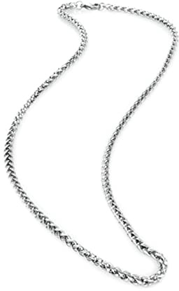 KnSam Edelstahl Weizenkette 50-90 cm, Halskette Männer Ohne Anhänger Silber Herren Edelstahl Ketten Breit 3/ 4MM Hip Hop Metallketten Punk