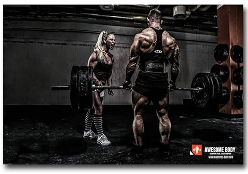 REYTOL Fitnessstudio Bodybuilding inspirierende Wand Bilder Männer und Frauen Gewichtheben Poster Hantel Training Leinwand Bild Schlafzimmer Fitnessliebhaber Bilder Dekor （Kein Rahmen）