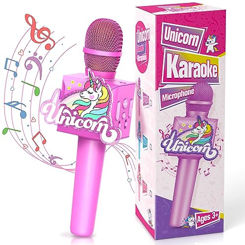 GeschenPark Micro Enfant, Licorne Jouet Fille 3-10 Ans Microphone sans Fil Karaoké, Micro Karaoke Jouet Cadeau de Noël pour Enfants Fille Adulte, Compatible avec Android/iOS/PC, Lila