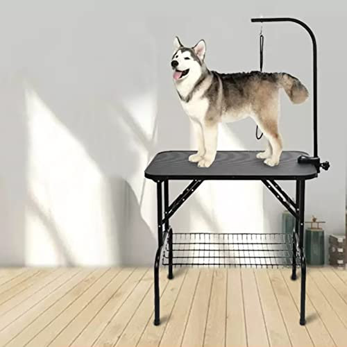 Trimmtisch für Hunde Schwarzes Haustier Grooming Tisch Faltbar, Tragbare Hund Grooming Mit Schleife / Klammer / Mesh Storage Basket, Rutschfeste Hund Beauty-Tabelle Für Home Badezimmer ( Size : 80.5x4