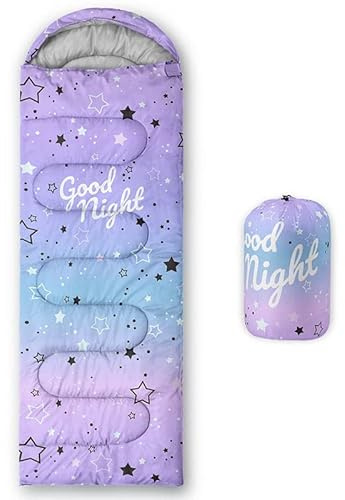HOSIMA Sleeping Bags for Boys Girls Kids,Purple Stars Printed Lightweight Warm Portable Outdoor Indoor Waterproof Cold Resistant Sleeping Bag for Camping Hiking (Stars)