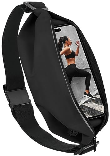 moex Lauftasche Jogging für iPhone 15 Pro Max Handytasche zum Joggen, Handy Laufgürtel, Bauchtasche Sport Laufgurt Fitness Running Belt, Sportgürtel Hüfttasche, 1 Fach, Schwarz