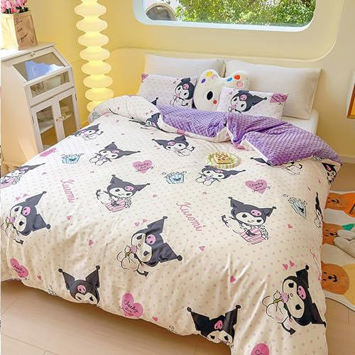 Roffatide Cartoon-Kuromi-Fleecedecke, flauschig, weiche Decke, Mikrofaser, gemütliche Überwurfdecke für Couch, Bett, Sofa (ohne Kissenbezug), 110 x 150 cm
