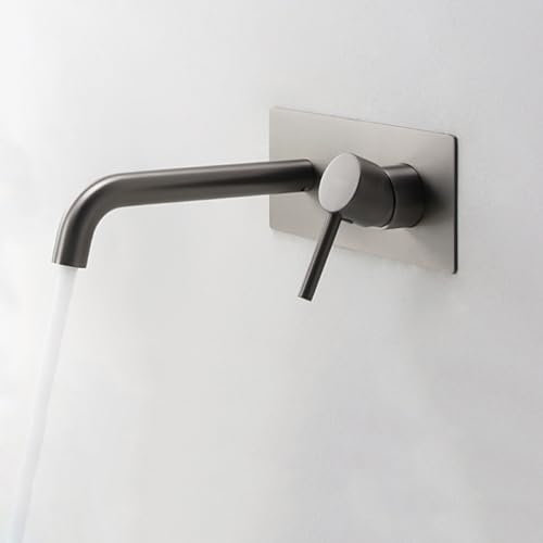 XJTNLB Wasserhahn Wandmontage Bad Unterputz Waschtischarmatur aus Messing Einhebelmischer Gunmetal Grau