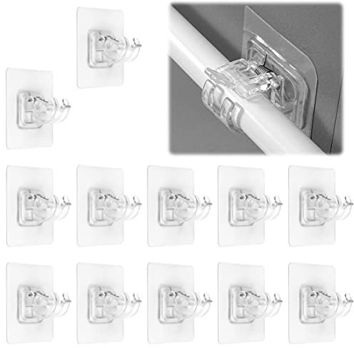Lnjya Gardinenhaken Selbstklebend,12 Stück Gardinenstangenhalter Gardinenstange Ohne Bohren,Selbstklebende Gardinenstangenhalter Klebehaken Gardinenstange für Schlafzimmer, Küche, Badezimmer