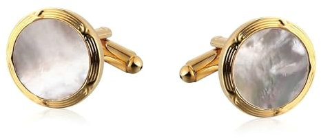 Dsnyu Manschettenknöpfe für Herren Gold, Manchettenknoepfe Herren Set Runde Streifen mit Weißer Kristallkugel Edelstahl Schmuck für Geburtstag Hochzeit
