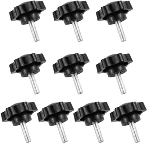 QUCUMER 10 Pcs Vis Étoile M6 x 20 mm à Tête en Plastique, Bouton de Serrage avec Poignée, Bouton Moleté à Filetage Noir, pour Tour de Machines Mécanique