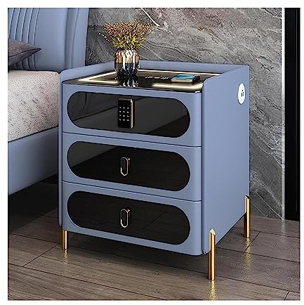 Wireless Charging Station End Table With Lock, Smart Nightstand Cabinet, LED Bedside Table With USB, 3 Drawers - Wood Bedside Table