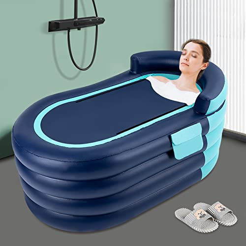 Aufblasbare erwachsene Badewanne mit drahtloser elektrischer Luftpumpe, Badewanne Faltbare, PVC, Klappbare Spa Badewanne, passend für heißes Wasserbad,blau