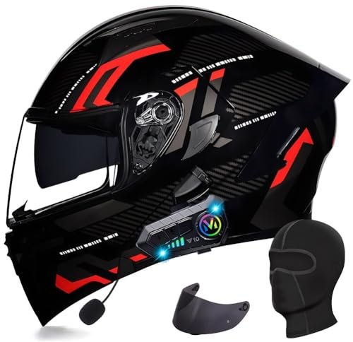 Yirunfa Motorcycle Helmet with Bluetooth, Modular Full Face Flip up front Motorbike Helmets, ECE Approved Adult Crash Helmet with Double Visor for Men Women Racing Sports Touring