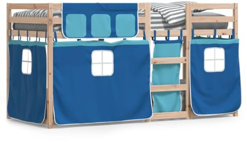 qohoio Etagenbett mit Vorhängen Blau 90x190 cm Kinder Etagenbett Kinderbett Doppelbett Kinderhochbetten Bett Massivholz Kiefer - 3283938