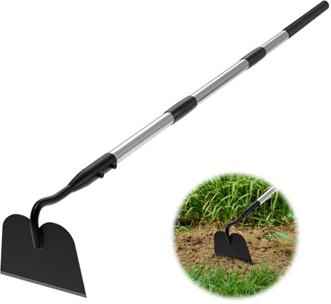 Zappa da giardino con manico lungo, 167 cm, zappa da giardinaggio in metallo resistente, per allentare il terreno, lunghezza regolabile con manico in metallo